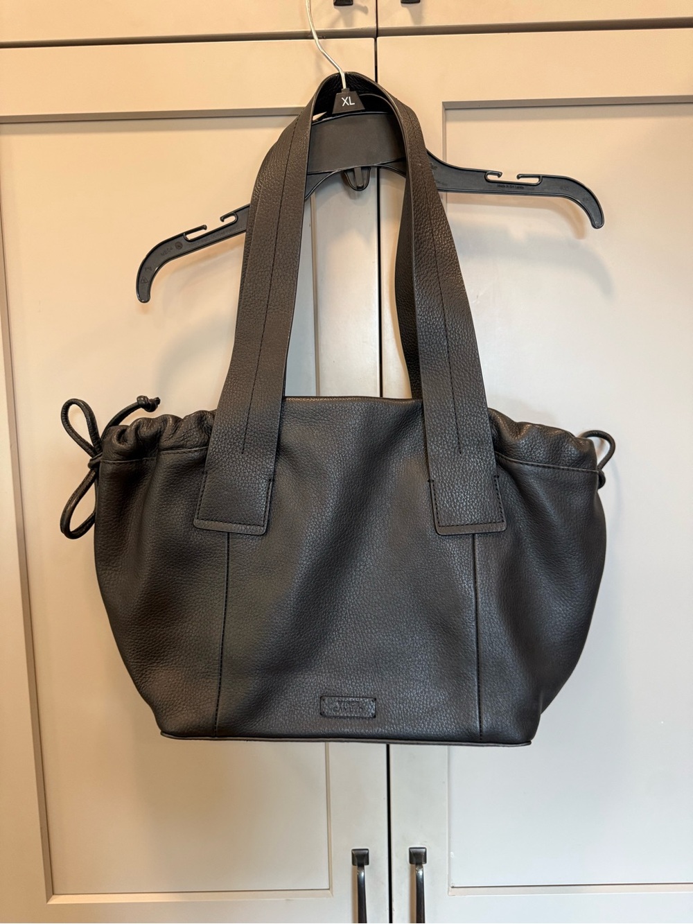 Vince Camuto “Rowan” Black Pebbled Leather Drawstring Tote